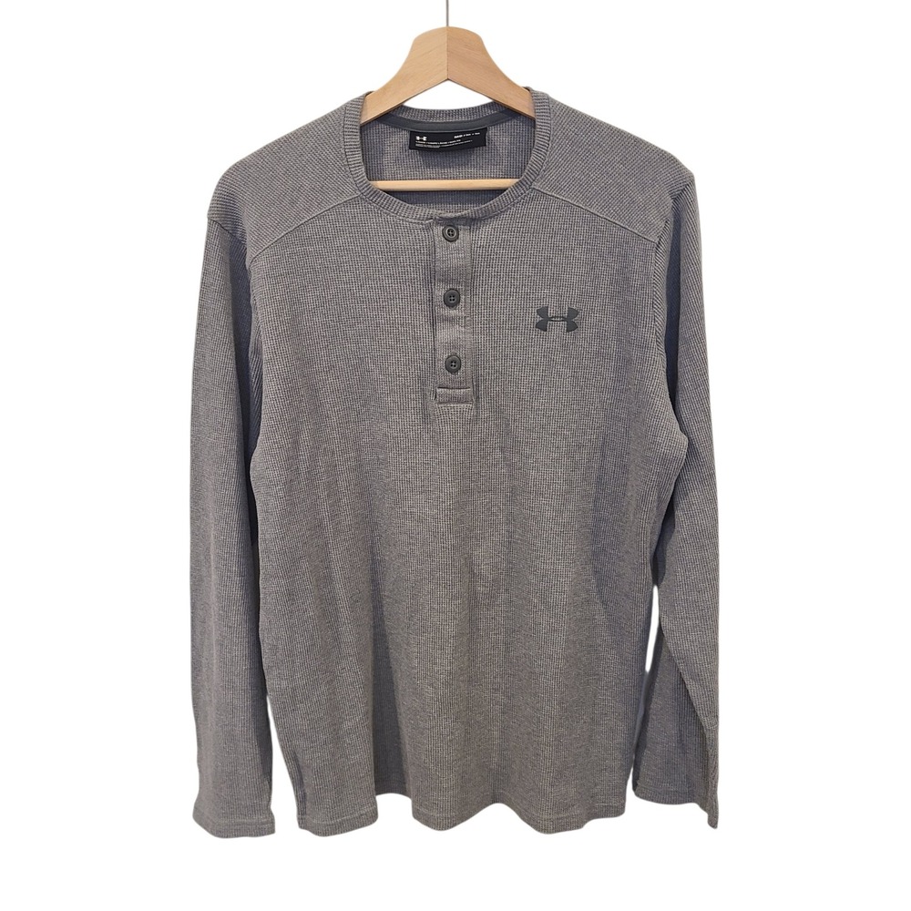 Under Armour Grey Waffle Knit Thermal Henley Long Sleeve Shirt Medium Killer